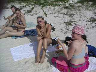 Enjoying a nearby beach with a packed lunch from our home stay