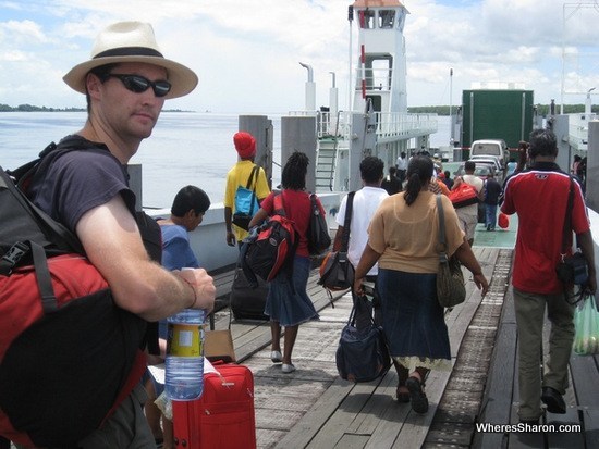 Getting on the ferry to Suriname from guyana