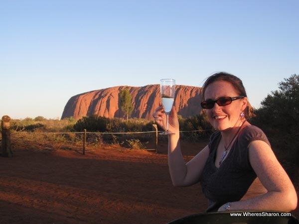 Sunset at Uluru with champagne