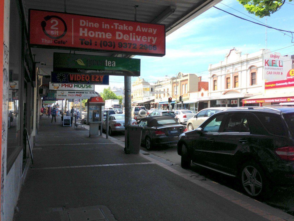 View of restaurants on racecourse road, flemington