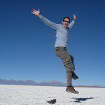 J jumps for joy at the Salar de Uyuni, Bolivia