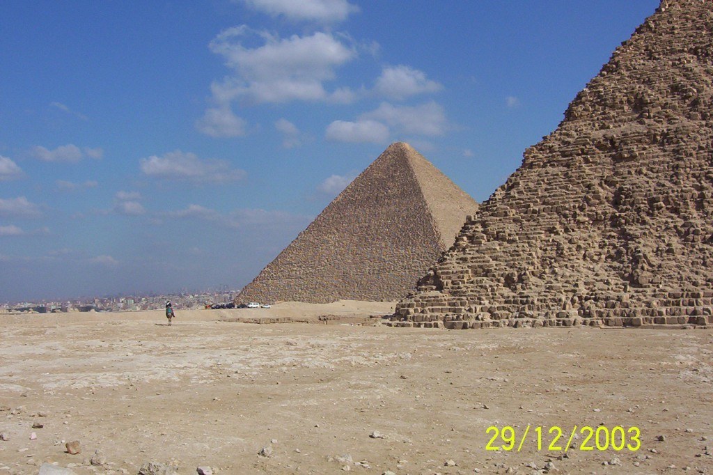 Egyptian Pyramids side view surrounded by desert