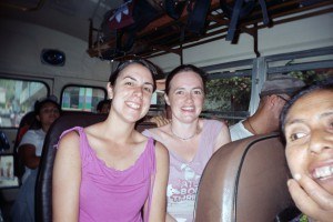 me sitting squished in a chicken bus guatemala