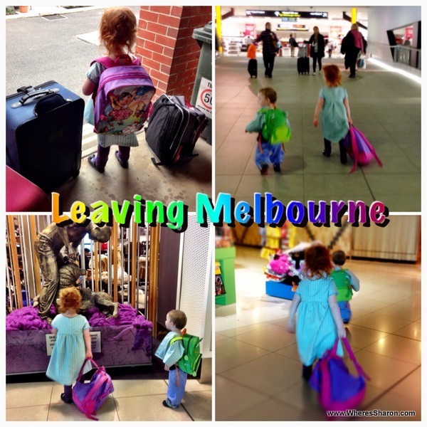 walking around melbourne airport with a baby and a toddler to fly to Losa Angeles