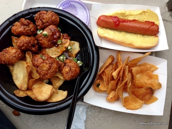 chicken nuggets, hot dog and chips at disneyworld