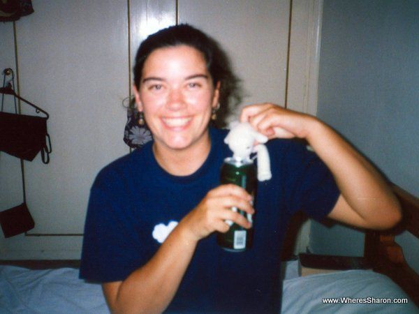 toy lamb drinking beer in santorini