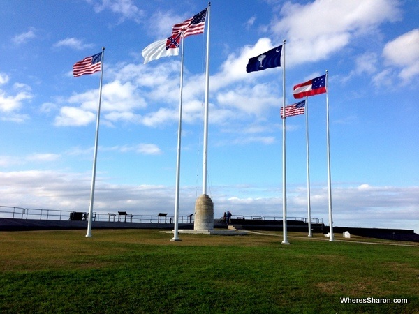 Flags flying over fort sumter