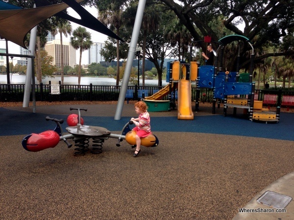 kids playing at playground at Eola Lake