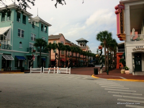 Main street with mall and christmas decorations in Celebration Orlando