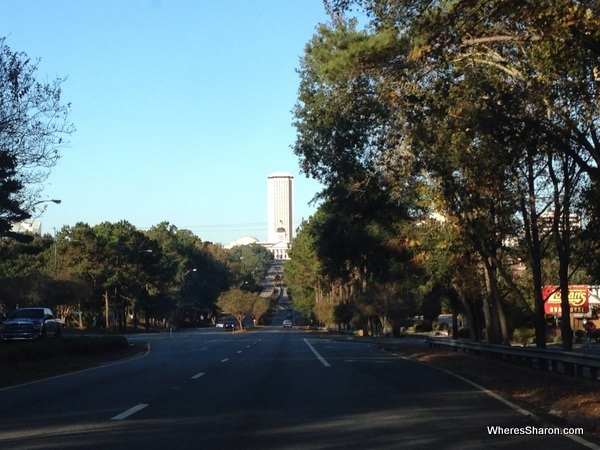 road leading up to the massive state capitol building tallahassee