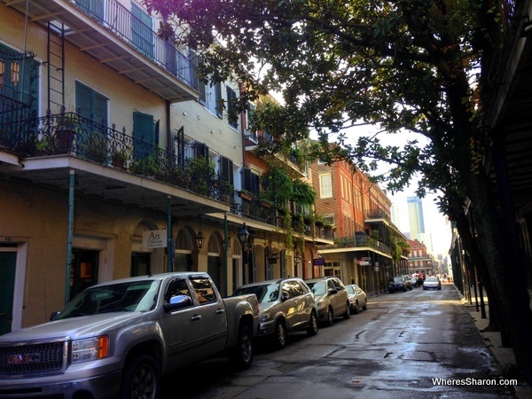 Pretty houses lining narrow street in new orleans