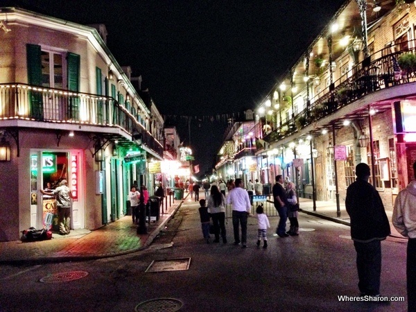 Bourbon Street lit up at night