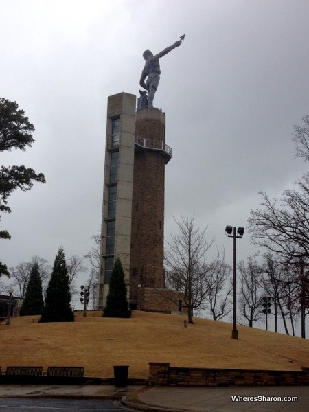 big monument with iron statue at Volcan Park Birmingham