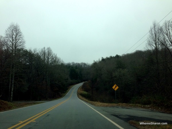 Road on the way to Helen GA driving New Orleans to Atlanta