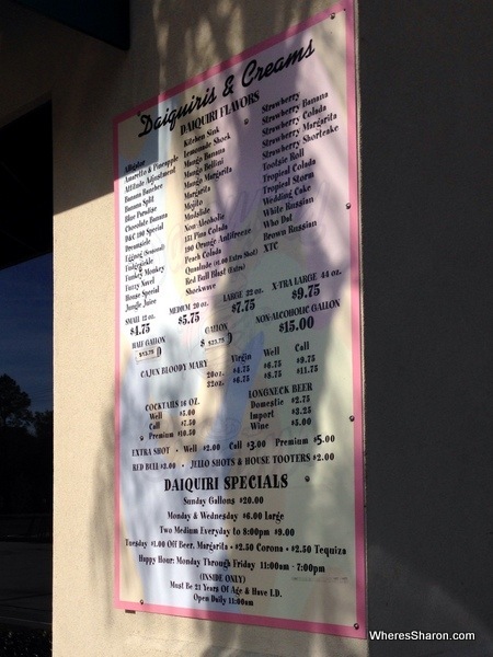 Louisiana road trip attractions daiquiri menu