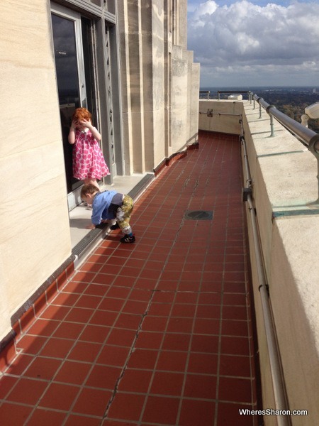 The kids at the lookout on the State Capitol Building
