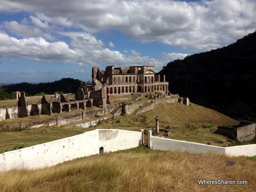 What remains of Sans Souci, looking down from the road to the Citadel.