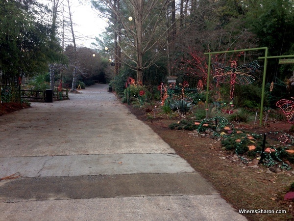 Some of the lights on the empty walkways at Riverbanks Zoo Columbia SC with kids