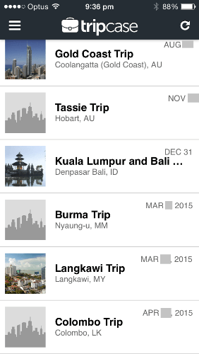 TripCase Upcoming Trips
