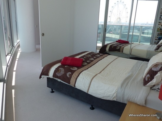 main bedroom in airbnb apartment in the Docklands