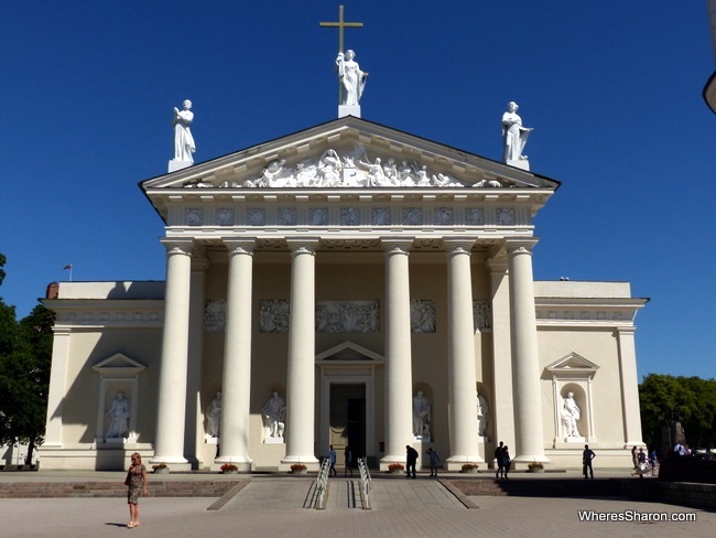 The neo-classical front of the Vilnius Cathedral.