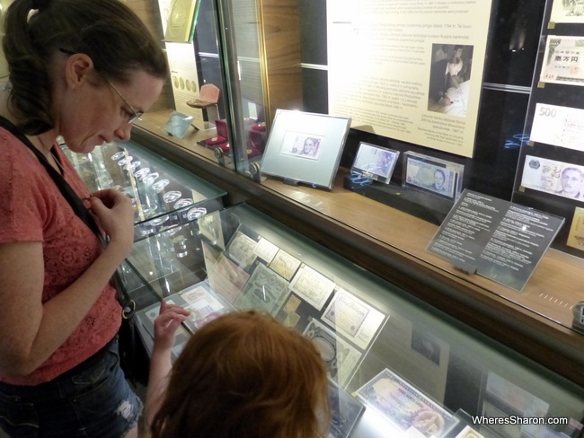 Checking out coins and notes from all over the world. 