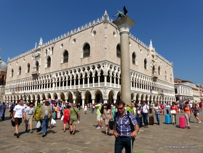 The Doge's Palace as seen from the edge of Piazza San Marco. 