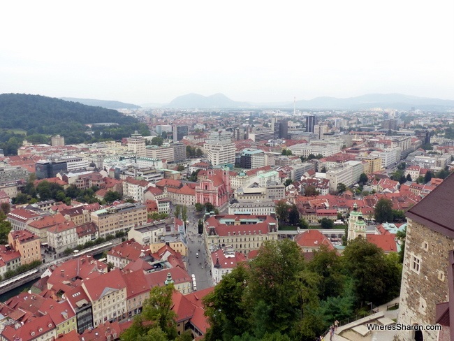 Views from Ljubljana Castle at the Old Town and across Ljubljana