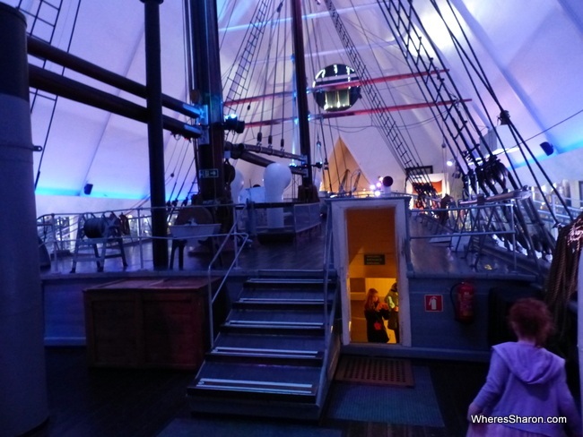 On the deck of the Fram, the wooden ice-breaker. 