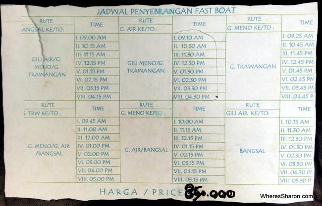 Gili Islands Fast boat schedule between the Gili Islands and Lomobok