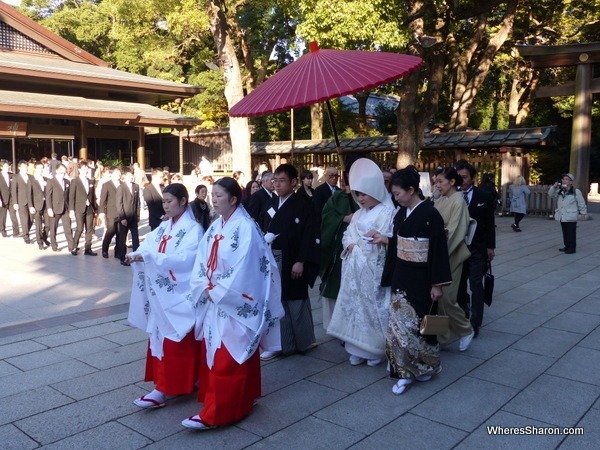 A shinto wedding in process at the Meiji Shrine duri