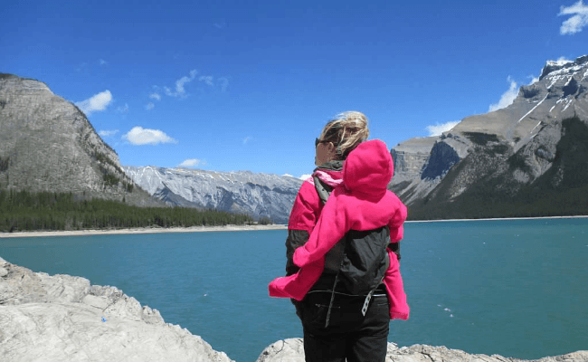 Lake Minnewanka, Banff, Canada with baby