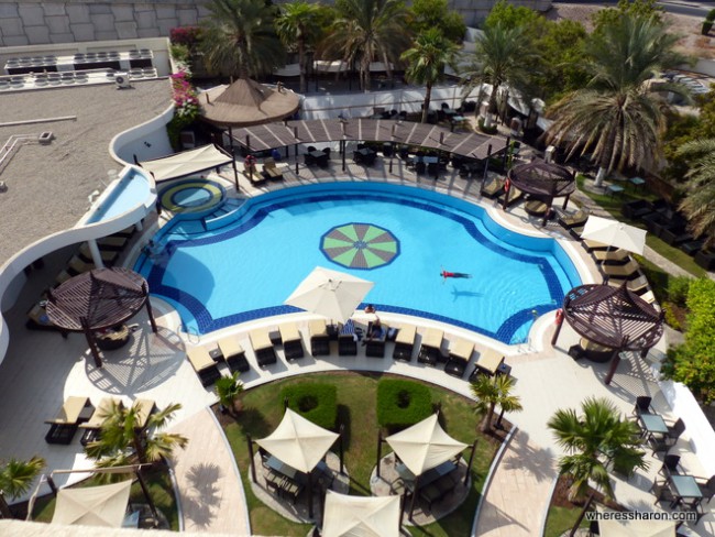 View of the pool from my room at the Radisson Blu Muscat