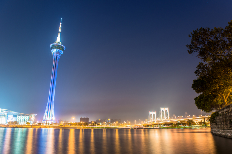 The Macau Tower at night. One of the best places to visit Macau has amongst the ever increasing range of attractions. 