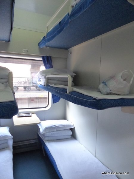 Catching the train to North Korea from China cabin on train